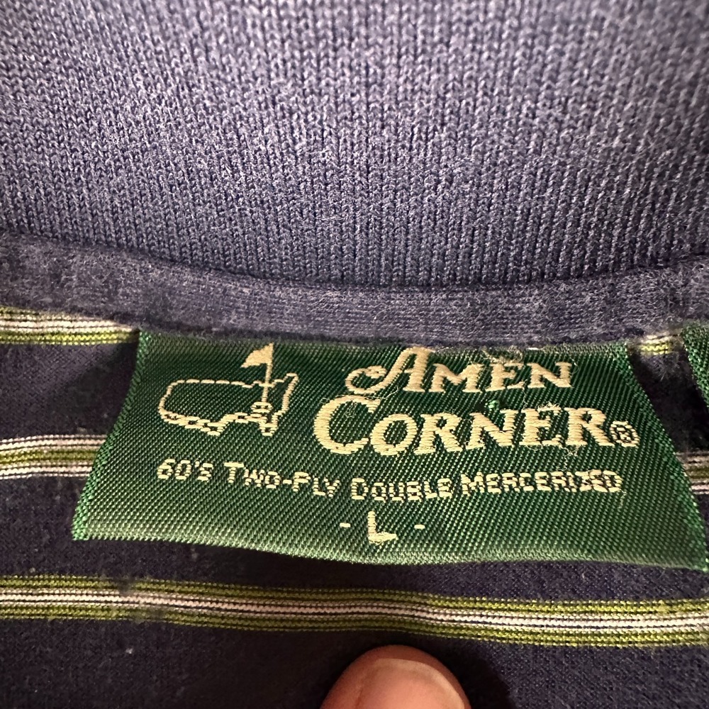 Vtg Amen Corner Masters Augusta Golf Polo Shirt Mens L Blue Green Stripe Cotton - Picture 3 of 8